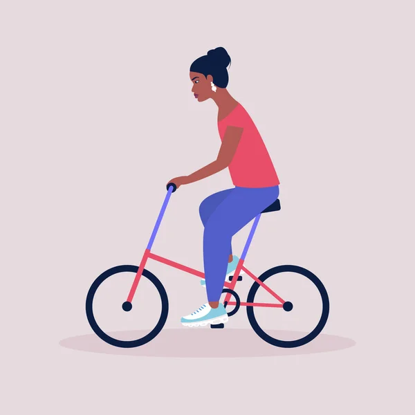 Vektor Illustration Kvinna Cykel Cykla Platt Stil — Stock vektor