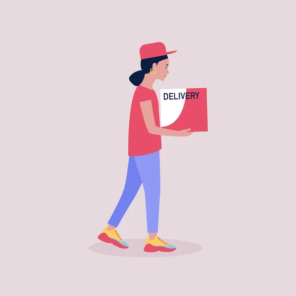 Courier Livrer Colis Illustration Vectorielle Dans Style Plat — Image vectorielle