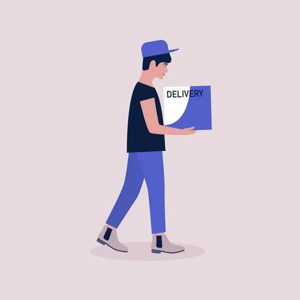 Courier Entregar Paquete Ilustración Vectorial Estilo Plano — Vector de stock