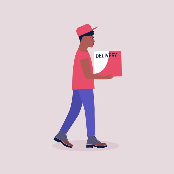 Courier Livrer Colis Illustration Vectorielle Dans Style Plat — Image vectorielle