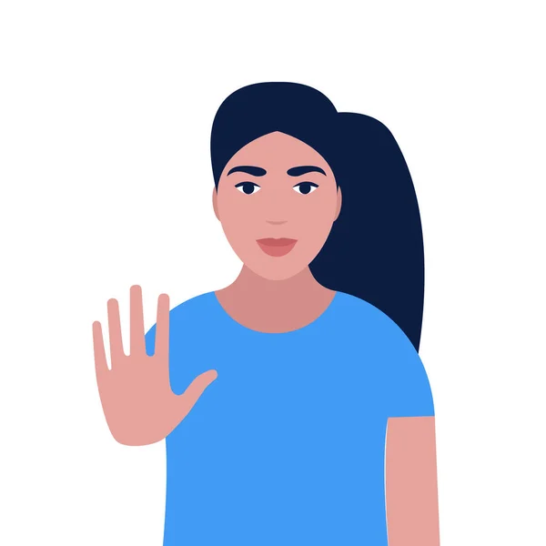 Detener Concepto Mujer Joven Mostrando Señal Stop Ilustración Vectorial Estilo — Vector de stock