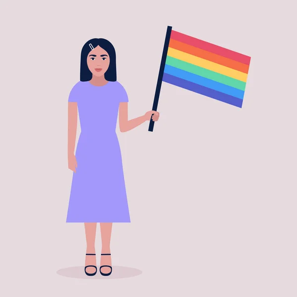 Illustration Vectorielle Militant Lgbt Parade Jeune Femme Avec Drapeau Arc — Image vectorielle