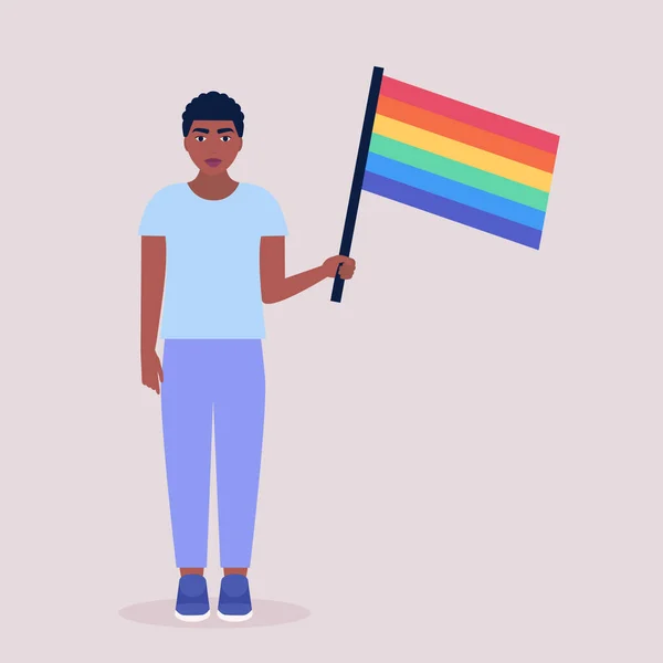 Vektorillustration Eines Lgbt Aktivisten Einer Parade Junger Mann Mit Regenbogenfahne — Stockvektor