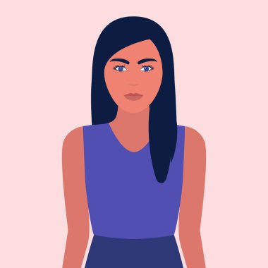 Genç bir kadının tasviri. Düz bir şekilde vektör illüstrasyonu