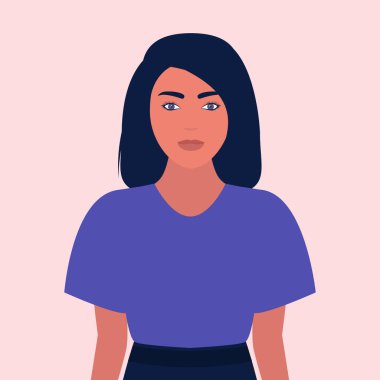 Genç bir kadının tasviri. Düz bir şekilde vektör illüstrasyonu