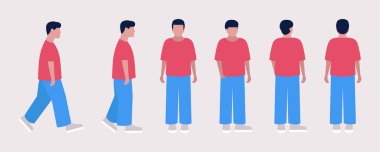 Genç bir kadın için farklı görüşler. Öne, yana, arkaya. Düz bir şekilde vektör illüstrasyonu