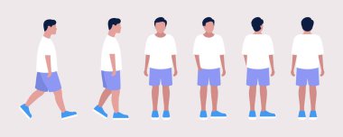 Genç bir kadın için farklı görüşler. Öne, yana, arkaya. Düz bir şekilde vektör illüstrasyonu