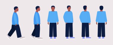 Genç bir kadın için farklı görüşler. Öne, yana, arkaya. Düz bir şekilde vektör illüstrasyonu