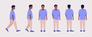 Genç bir kadın için farklı görüşler. Öne, yana, arkaya. Düz bir şekilde vektör illüstrasyonu