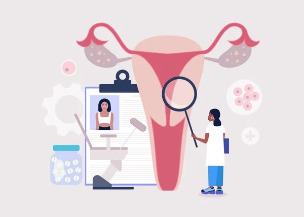 Ginecologia Concetto Salute Femminile Giovane Donna Controlla Ovaio Utero Illustrazione — Vettoriale Stock