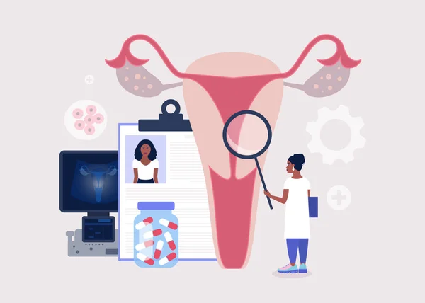 Ginecologia Concetto Salute Femminile Giovane Donna Controlla Ovaio Utero Illustrazione — Vettoriale Stock