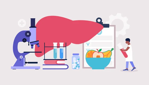 Hepatologie Concept Jongeman Controleert Lever Kleurrijke Vlakke Vector Illustratie — Stockvector