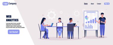 Personel eğitimi, atölye çalışması, toplantı. Web sitesi şablonu. Düz bir şekilde vektör illüstrasyonu.