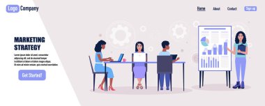 Personel eğitimi, atölye çalışması, toplantı. Web sitesi şablonu. Düz bir şekilde vektör illüstrasyonu.