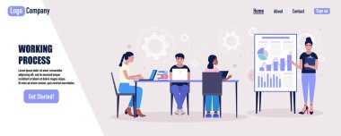 Personel eğitimi, atölye çalışması, toplantı. Web sitesi şablonu. Düz bir şekilde vektör illüstrasyonu.