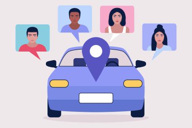 Araba paylaşım konsepti. Renkli düz vektör illüstrasyonu.