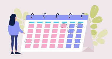 Program, planlama, etkinlikler, zaman yönetimi konsepti. Renkli düz vektör illüstrasyonu