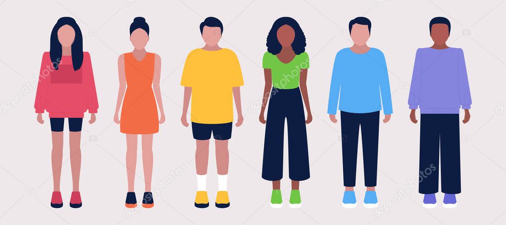 Set of standing young people. Group of LGBTQ activists. Vector illustration in a flat style