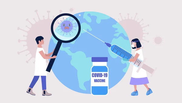 Globální Koncepce Vakcíny Doktor Očkuje Zemi Proti Koronaviru Vektorová Ilustrace — Stockový vektor