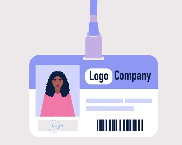 Dipendente Badge Identificativo Nome Foto Personalizzate Illustrazione Vettoriale Piatta Colorata — Vettoriale Stock