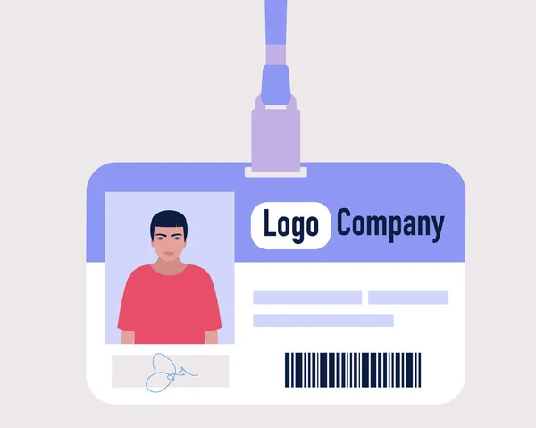 Medewerker Badge Aangepaste Naam Foto Kleurrijke Vlakke Vector Illustratie — Stockvector