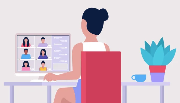 Ilustração Videochamada Conferência Videochamada Para Amigo Estudo Online Reunião Negócios —  Vetores de Stock