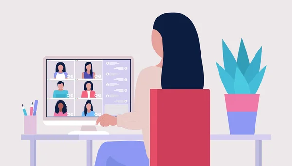 Ilustração Videochamada Conferência Videochamada Para Amigo Estudo Online Reunião Negócios — Vetor de Stock