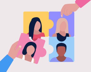 Problem çözme konsepti. Bulmaca çözeltisi. Düz bir şekilde vektör illüstrasyonu.