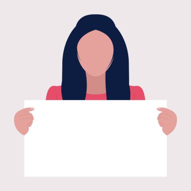 Aktivistin elinde boş pankartlar var. Gösteri, devrim, protesto gösterileri. Düz bir şekilde vektör illüstrasyonu