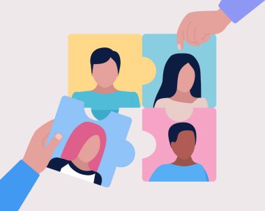 Problem çözme konsepti. Bulmaca çözeltisi. Düz bir şekilde vektör illüstrasyonu.