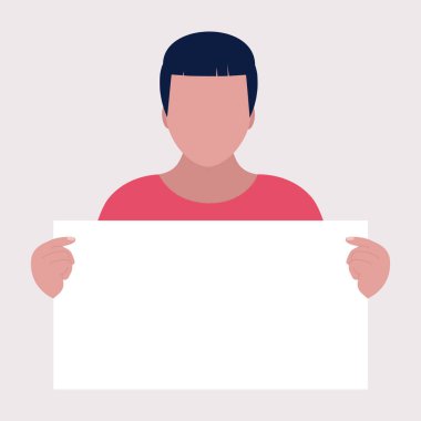 Aktivistin elinde boş pankartlar var. Gösteri, devrim, protesto gösterileri. Düz bir şekilde vektör illüstrasyonu