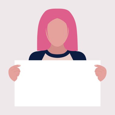 Aktivistin elinde boş pankartlar var. Gösteri, devrim, protesto gösterileri. Düz bir şekilde vektör illüstrasyonu