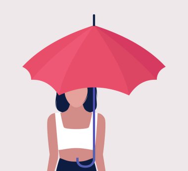 Risk yönetimi konsepti. Şemsiye altındaki genç adam. Düz bir şekilde vektör illüstrasyonu