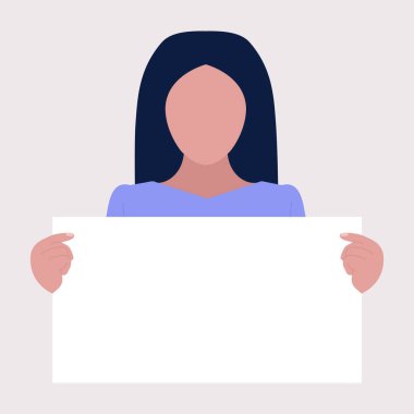 Aktivistin elinde boş pankartlar var. Gösteri, devrim, protesto gösterileri. Düz bir şekilde vektör illüstrasyonu