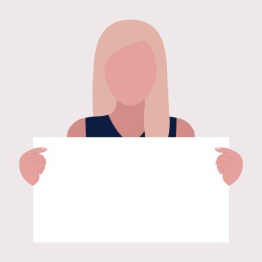 Aktivistin elinde boş pankartlar var. Gösteri, devrim, protesto gösterileri. Düz bir şekilde vektör illüstrasyonu