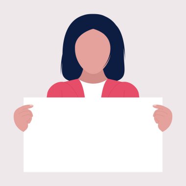 Aktivistin elinde boş pankartlar var. Gösteri, devrim, protesto gösterileri. Düz bir şekilde vektör illüstrasyonu