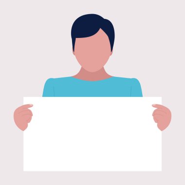 Aktivistin elinde boş pankartlar var. Gösteri, devrim, protesto gösterileri. Düz bir şekilde vektör illüstrasyonu