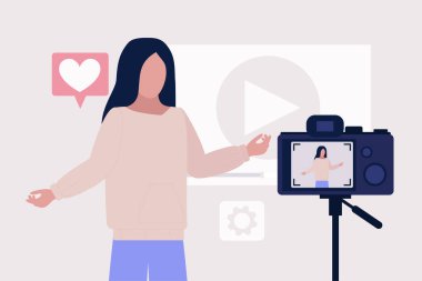 Blog konsepti. Genç bir kadın blogu için düz bir stil oluşturdu.