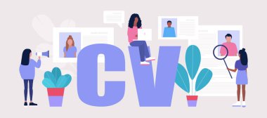 Menajerler doğru adayları seçer. İnsan kaynakları yönetimi, profesyonel personeli arama, iş. Doğru özgeçmiş bulundu. Düz biçimli vektör illüstrasyonu