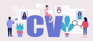 Menajerler doğru adayları seçer. İnsan kaynakları yönetimi, profesyonel personeli arama, iş. Doğru özgeçmiş bulundu. Düz biçimli vektör illüstrasyonu