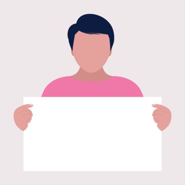 Aktivistin elinde boş pankartlar var. Gösteri, devrim, protesto gösterileri. Düz bir şekilde vektör illüstrasyonu