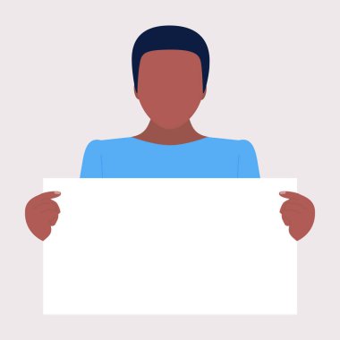 Aktivistin elinde boş pankartlar var. Gösteri, devrim, protesto gösterileri. Düz bir şekilde vektör illüstrasyonu