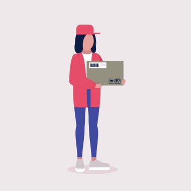 Paketi kurye teslim edecek. Düz bir şekilde vektör illüstrasyonu