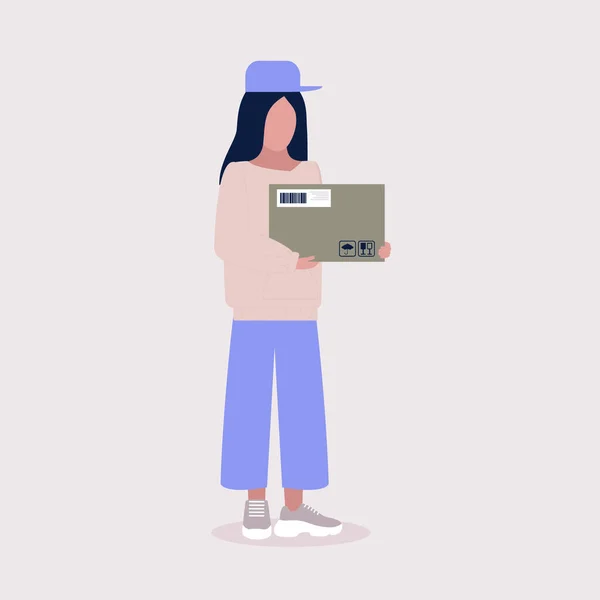 Courier Entregar Paquete Ilustración Vectorial Estilo Plano — Vector de stock