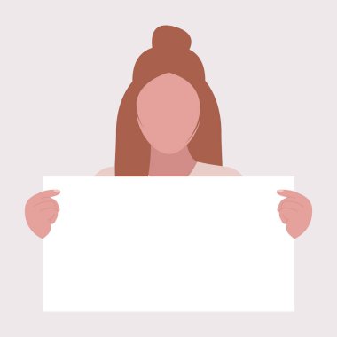 Aktivistin elinde boş pankartlar var. Gösteri, devrim, protesto gösterileri. Düz bir şekilde vektör illüstrasyonu