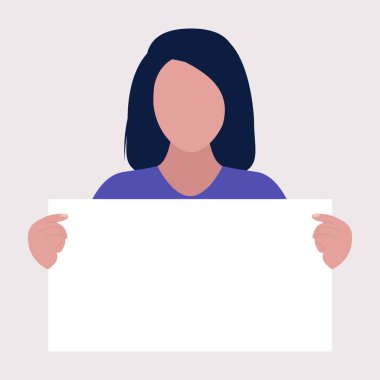 Aktivistin elinde boş pankartlar var. Gösteri, devrim, protesto gösterileri. Düz bir şekilde vektör illüstrasyonu