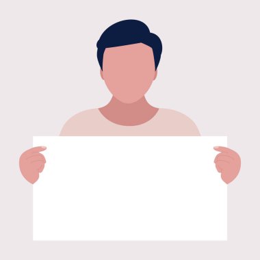 Aktivistin elinde boş pankartlar var. Gösteri, devrim, protesto gösterileri. Düz bir şekilde vektör illüstrasyonu