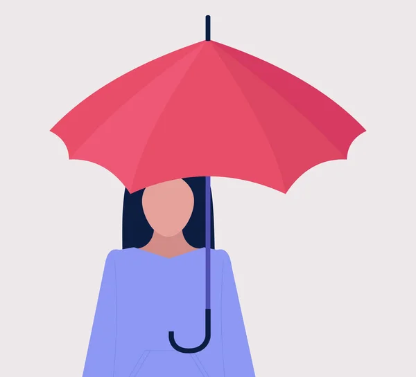 Risk Management Concept Young Woman Umbrella Vector Illustration Flat Style — Stock Vector