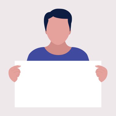 Aktivistin elinde boş pankartlar var. Gösteri, devrim, protesto gösterileri. Düz bir şekilde vektör illüstrasyonu