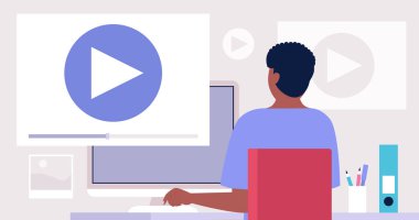 Hareket tasarımcısı. Video yapımı. Renkli düz vektör illüstrasyonu.